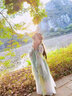 漢虞葵原創(chuàng)漢服女【清菏】齊胸襦裙日常款中國風新款漢元素春夏 【清荷綠】上衣+裙子+披帛+肩花 L 曬單實拍圖