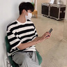 WASSUP HERMU美式條紋短袖T恤男夏季寬松休閑情侶百搭圓領(lǐng)潮牌青少年上衣服 黑白條 XL（建議125-145斤） 曬單實拍圖