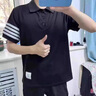 雪德雅（XUEDEYA）社會衣服混的人夏季社會精神小伙新款polo男四桿修身百搭 單邊怪獸-三杠黑短袖polo L 曬單實拍圖