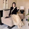 TAOROUSI新中式連衣裙女夏季新款女裝國風(fēng)拼接撞色T恤上衣不規(guī)則套裝裙子 黑色上衣+半身裙 S 曬單實拍圖