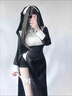 冰玉豐姿（bing yu feng zi）純欲性感緊身變裝服純欲高開(kāi)叉蕾絲旗袍連衣裙情趣睡衣 女家居服 修女裙+頭紗+丁字褲 L 中碼（120-160斤） 曬單實(shí)拍圖