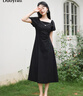 朵以（Duoyi）2025夏季新款法式赫本風(fēng)方領(lǐng)連衣裙純欲a字收腰遮肉顯瘦長(cháng)裙女 黑色 L 曬單實(shí)拍圖