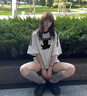羽雅曼短袖t恤女新款潮流夏季衣服女裝純棉寬松半袖高顏值上衣長款遮臀 黑貓印花短袖【米灰色】 XL 【建議150內(nèi)】 曬單實(shí)拍圖