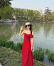 桂岐吊帶連衣裙女夏季2025新款復(fù)古碎花裙辣妹a字裙海邊度假長裙 紅色 M （后背打攬） 曬單實(shí)拍圖