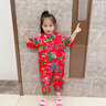 迪士尼（Disney）東北大花女童睡衣兒童夏季男童寶寶花衣服連體棉綢睡衣兒童中國風(fēng) 熱售紅色 大花 80 身高70-80cm年齡1-2歲 曬單實(shí)拍圖