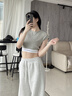 Calvin Klein內衣【摩登引力帶】25夏季女ck可外穿羅紋辣妹短款正肩T恤QS7349 P7A-椰青灰 S 曬單實(shí)拍圖