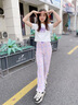小豬彼特女童闊腿褲夏季薄款兒童冰絲褲子大童夏裝女孩防蚊褲直筒長褲寬松 15088粉紫色 140 cm 曬單實拍圖