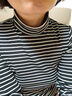 蕉內（Bananain）【劉浩存同款】熱皮501+女士保暖衣內搭長(cháng)袖T恤肌底衣打底衫秋冬 【雙高領(lǐng)】黑白條紋 L 曬單實(shí)拍圖
