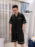 芬之伴睡衣男士夏季薄款冰絲短袖短褲條紋圖案青少年輕奢高檔大碼家居服 JF#4810瑾瑜墨 XL 175/XL碼（建議140-160斤） 曬單實拍圖