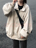 迪伽達美式潮牌簡約原宿風(fēng)翻領(lǐng)夾克男女oversize休閑情侶百搭外套男 SSQFS-651杏色 3XL 曬單實拍圖