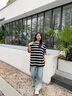 lagogo闊版黑白條紋T恤女拉谷谷2025年夏季新款舒適寬松彈力短袖 黑白 M 曬單實(shí)拍圖