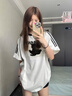 南木熊短袖t恤女25新款潮流夏季衣服女裝寬松半袖高顏值上衣長款遮臀 米灰色M【120斤以內(nèi)】 曬單實(shí)拍圖