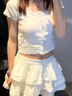 UR2025春季新款女裝拼接蕾絲肌理感短款修身短袖T恤UYL450059 本白 (偏短) S 曬單實(shí)拍圖