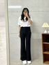 獨束大碼女裝「蘋(píng)果型」腰頭可調節微喇叭褲2025夏季通勤休閑褲 赫本黑 M （尺碼：1） 曬單實(shí)拍圖