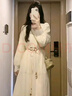 VYQA高端品牌 法式長(cháng)袖連衣裙女 早春新款梨形顯瘦高級感度假長(cháng)裙 杏色 L (建議110-120斤) 曬單實(shí)拍圖