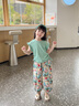 俠客小龜女童短袖套裝洋氣時髦兒童夏季碎花防蚊褲休閑兩件套小女孩夏裝潮 綠色 120 曬單實拍圖