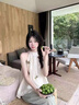 衣然呈品T恤女春夏新款美式高街潮牌無袖時尚立體蝴蝶掛脖背心短袖上衣女 杏色 L 【建議105-120斤】 曬單實拍圖