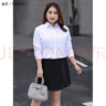 兔芊（TUQIAN）女式加大碼工作服襯衫胖mm職業(yè)裝襯衣正裝胖妹妹大碼短袖工裝襯衣 天藍色長 袖 6XL 大 曬單實拍圖