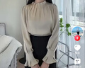秋水伊人優(yōu)雅百搭立領(lǐng)蕾絲衫2025年春季新款女通勤風(fēng)珍珠扣雪紡衫 米色 L 曬單實拍圖