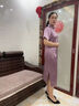 羅蒙（ROMON）高端喜婆婆婚宴裝2025刺繡紫色顯瘦旗袍醋酸新款婚禮媽媽禮服修身 紫色 3XL 曬單實(shí)拍圖