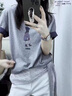 風(fēng)采兔歐洲站2025夏季新款寬松顯瘦減齡撞色小女孩套頭短袖T恤女潮上衣 灰色 L 曬單實(shí)拍圖