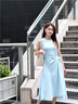 Laurèl【粘纖】25春新款修身收腰無袖連衣裙女LWD361Y05800 冰川藍 S 曬單實拍圖