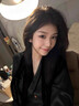 CEENIU冰絲長袖睡衣女士春夏秋款2025年新款高級感純欲風(fēng)薄款家居服套裝 黑色 M 【建議80-100斤】 曬單實(shí)拍圖