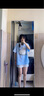 森女部落薄荷綠baby藍(lán)少女小狗貼布繡T恤短袖女原創(chuàng)學(xué)生 藍(lán)色（單件） L 曬單實(shí)拍圖