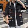 星宿搖（xingsuyao）高級感短袖套裝男夏季潮流薄款t恤寬松酷帥穿搭牛仔褲學(xué)生兩件套 兩件套 短袖黑+褶皺藍色牛仔 XL 曬單實拍圖
