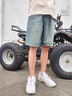 吉普（JEEP）美式大牌高端做舊牛仔短褲男士夏季復(fù)古潮流水洗寬松休閑五分中褲 青古藍(lán)色 【官方正品】 33 推薦150-160斤 曬單實(shí)拍圖