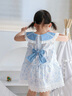 幼歌（YOUGE）嬰幼兒夏季新款清爽透氣可拆卸蝴蝶結無(wú)袖花邊連衣裙 白底藍兔 100 cm 曬單實(shí)拍圖