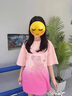 格邏依（GELUOYI）減齡卡通漸變撞色短袖t恤女2025夏季新款中長款遮臀韓版衣服女裝 玫紅色 L 【105-130斤】 曬單實(shí)拍圖