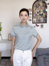 NAOTIEA納奧蒂爾小帆船純棉條紋短袖T恤女2025夏季新款休閑POLO領(lǐng)上衣 灰藍(lán) M （建議90-105斤） 曬單實(shí)拍圖