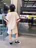猴兄仔童裝男童短袖套裝夏季男孩休閑運動POLO衫褲子兩件套中大童夏裝潮 杏色 150(建議身高140CM左右) 曬單實拍圖