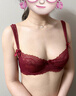莫代爾純欲蕾絲性感內(nèi)衣女套裝聚攏收副乳超薄本命年紅色透明美背文胸罩 酒紅色套裝(七夕禮盒) 85B (38) 【大胸顯小】 曬單實(shí)拍圖