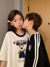 love legend情侶裝夏季短袖t恤寬松圓領(lǐng)三條桿半袖潮流男女同款上衣服套裝 白色+白色 M 男+女S 曬單實(shí)拍圖
