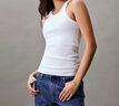 Calvin KleinJeans夏季男女情侶中性潮流簡(jiǎn)約ck刺繡羅紋微彈內搭針織背心T恤 YAA-月光白 S 曬單實(shí)拍圖