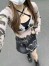 伊琦蕾（YIQILEI）小個(gè)子星星貼片毛邊黑色牛仔裙女夏季新款辣妹顯瘦a字遮肉短裙子 黑色【高品質(zhì)】 S 曬單實(shí)拍圖