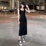 月半晴（YUEBANQING）黑色吊帶連衣裙女2025春夏新款背心裙女裝長裙內(nèi)搭開叉顯瘦小黑裙 黑色[開叉款] L _105-115 曬單實(shí)拍圖