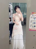 朶云離【店鋪】淺春系新中式改良旗袍女2025夏新款蕾絲假兩件絕美鏤空碎 杏色 旗袍連衣裙 【假兩件】 M 曬單實拍圖