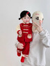 G.DUCKKIDS小黃鴨女童套裝春秋款連衣裙周歲女寶寶公主裙禮服兒童秋冬兩件套 紅色套裝秋冬（花朵款夾子） 加絨 90 尺碼1~2歲【 80-90cm】 曬單實拍圖