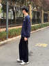 百鵲亭休閑褲子男春秋夏季小眾設(shè)計(jì)感hiphop衛(wèi)褲松緊薄款直筒運(yùn)動(dòng)褲子 黑色 XL碼（110-145） 曬單實(shí)拍圖
