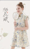 多妙屋女童連衣裙純棉夏裝兒童新中式旗袍裙子大童國風(fēng)裙 W011藍綠 130  曬單實(shí)拍圖