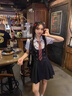 春麗珠（Chunlizhu）JK制服純欲學院風背帶連衣裙女夏大碼胖mm短袖襯衫收腰顯瘦中長裙 短袖短款 M 【建議80-100斤】 曬單實拍圖