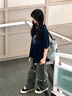 S·J·V·K夏季新款V領(lǐng)蕾絲拼接韓版正肩短袖T恤洋氣衣服女寬松上衣潮設計感 藏青色 L （適合110-130斤） 曬單實(shí)拍圖
