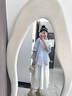 苒琦媽咪孕婦夏裝2025新款襯衫上衣女套裝時尚洋氣時髦小清新半身裙兩件套藍(lán)色襯衫+白色半身裙（套裝)L 曬單實(shí)拍圖