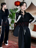 俞兆林（YUZHAOLIN）運動套裝女春秋學(xué)生韓版寬松顯瘦時尚小個子衛(wèi)衣休閑兩件套跑步服 7p/#拉鏈-黑色上衣+褲子-整套/ 2XL 【建議125斤-135斤】 曬單實拍圖