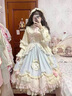 閃動(dòng)少女（SHANDONGSHAONV）洛麗塔春秋款藍粉可愛(ài)甜美洋氣lolita長(cháng)袖連衣裙OP蓬蓬在逃公主裙 連衣裙+裙撐 S 曬單實(shí)拍圖