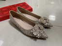 啄木鳥(niǎo)平底婚鞋女2025新款孕婦結婚鞋女新娘鞋水晶鞋伴娘鞋低跟日?？纱?金色粗跟2.5厘米 37 曬單實(shí)拍圖