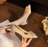 渝鼎福法式小跟鞋 矮跟絕美訂婚婚鞋伴娘高跟鞋女旗袍尖頭單鞋秋冬3公分 法式尖頭鞋【香檳色粗跟3cm 38】 曬單實(shí)拍圖